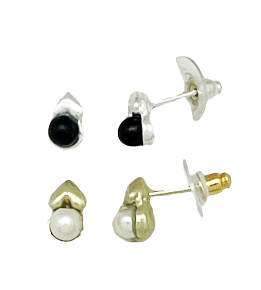 Pack de pendientes corazón mini con bolita en plata 10µ y dorado