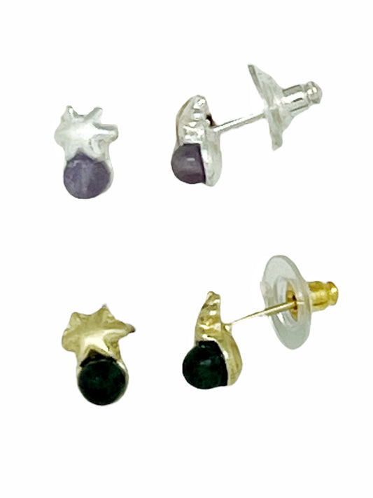 Pack de pendientes flor mini con bolita en plata 10µ y dorado