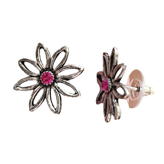Pendiente flor cristal Sw en fuschia