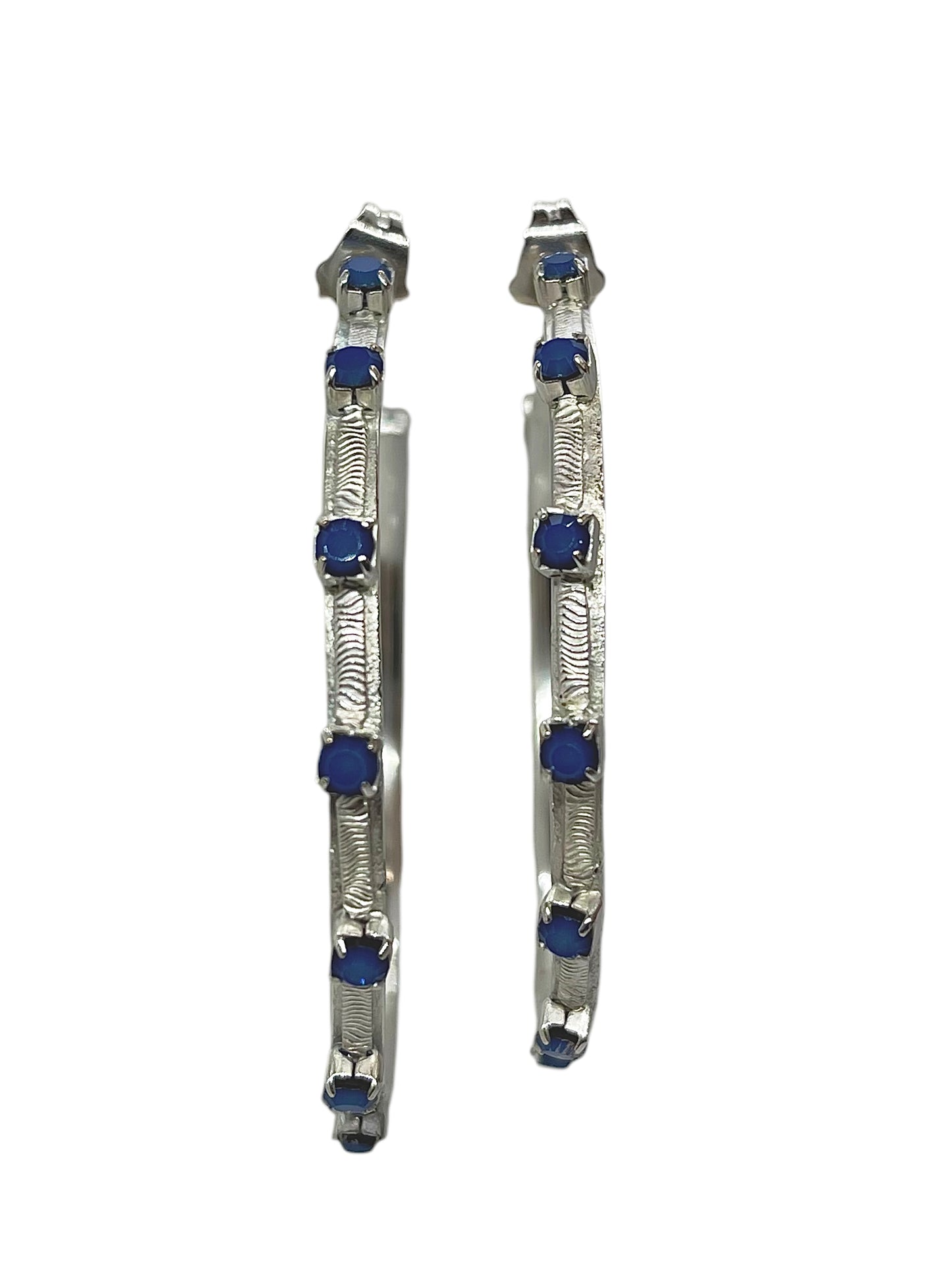 Pendiente aro Sw plata y cristal blue opal