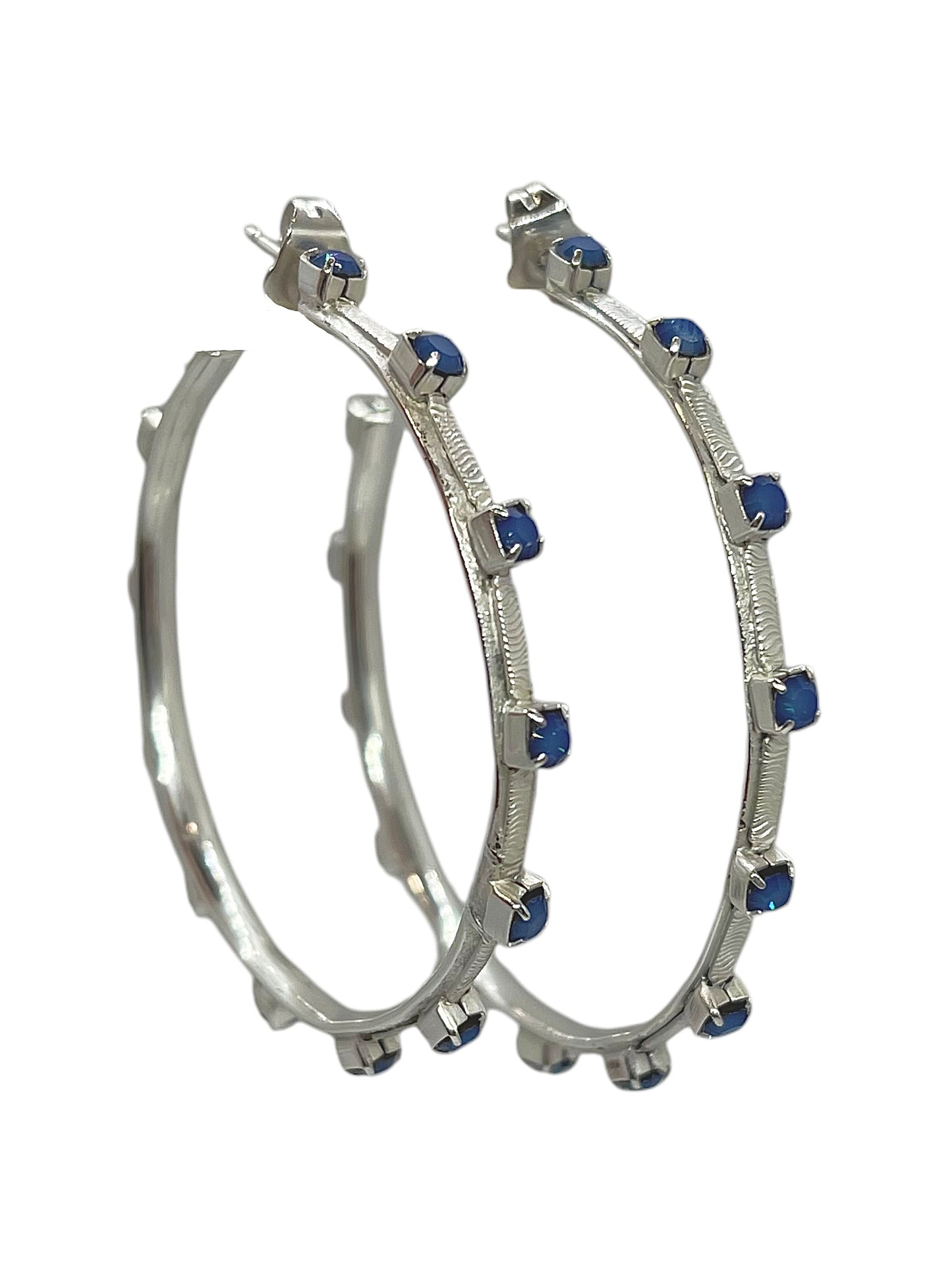 Pendiente aro Sw plata y cristal blue opal
