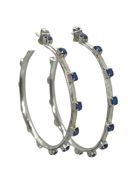 Pendiente aro Sw plata y cristal blue opal