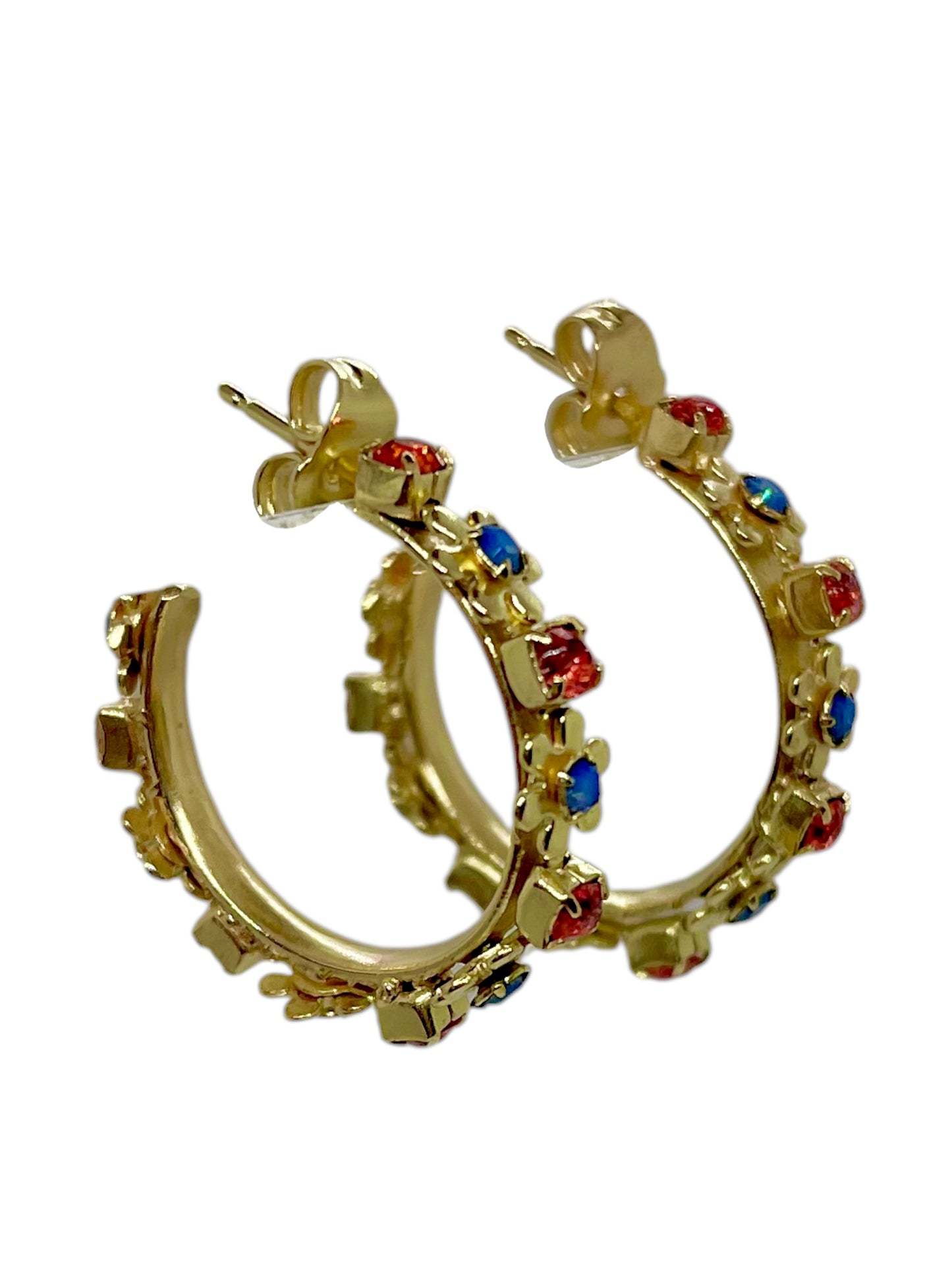 Pendiente aro pequeño Sw dorado mix flores blue