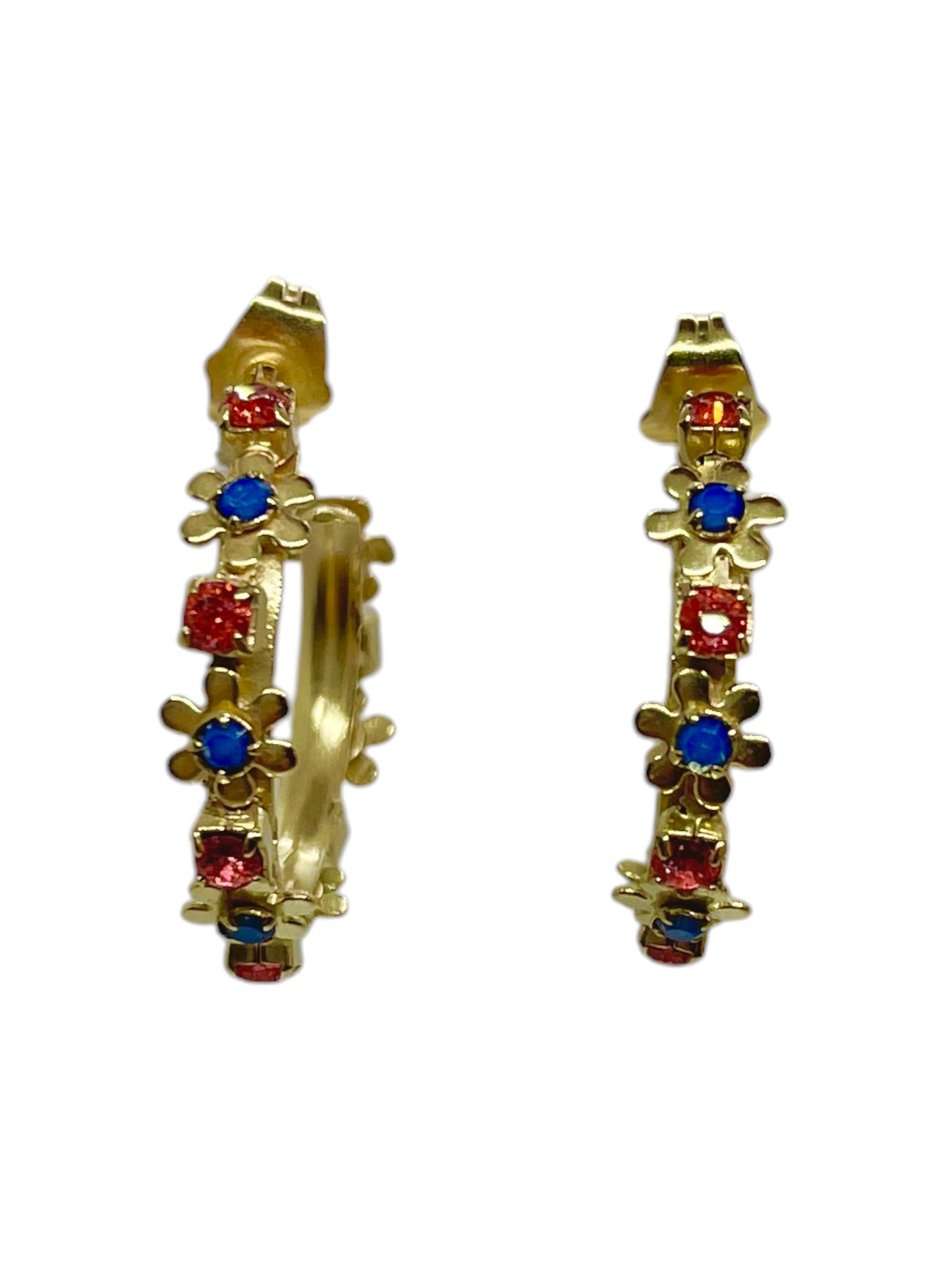 Pendiente aro pequeño Sw dorado mix flores blue