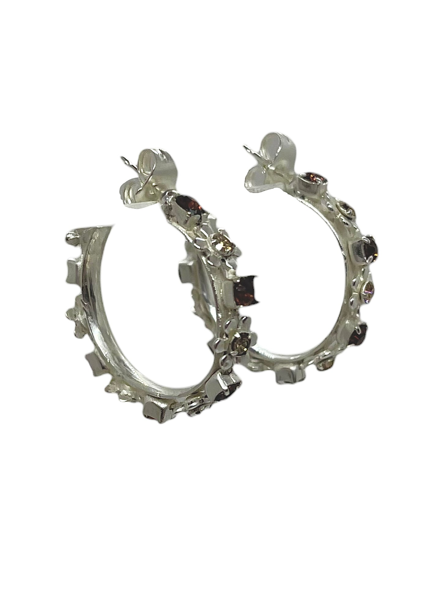 Pendiente aro pequeño Sw cristal mix plata marrones flores