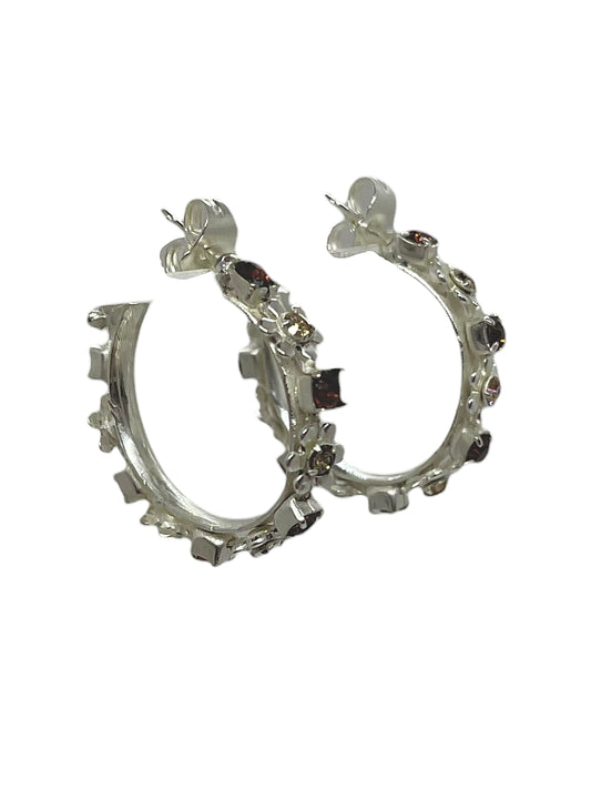 Pendiente aro pequeño Sw cristal mix plata marrones flores