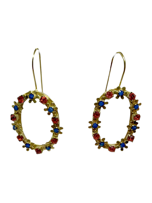 Pendiente colgante oval con cadena Sw dorado blue