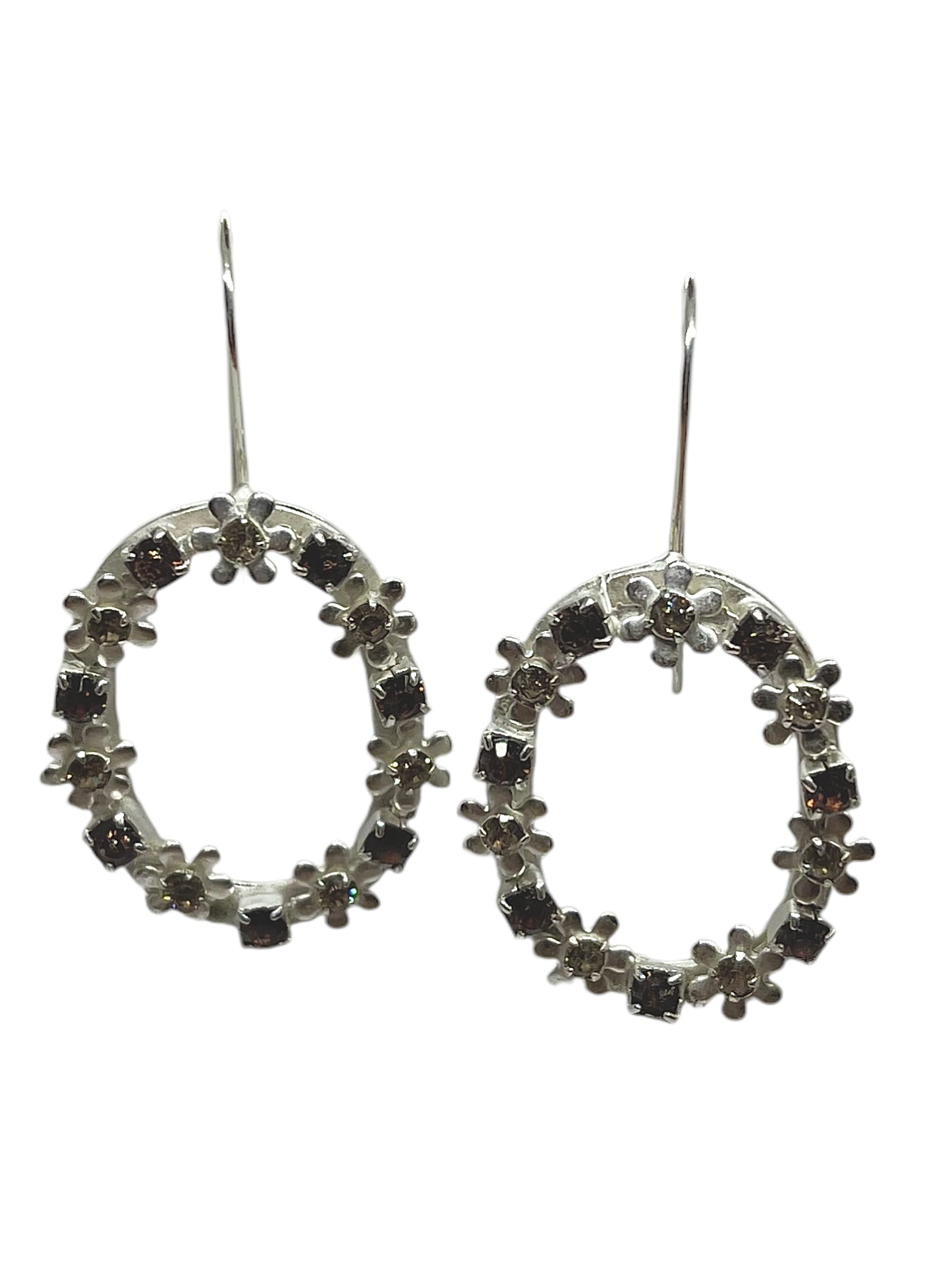 Pendiente colgante oval con cadena Sw plata negro-black diamon