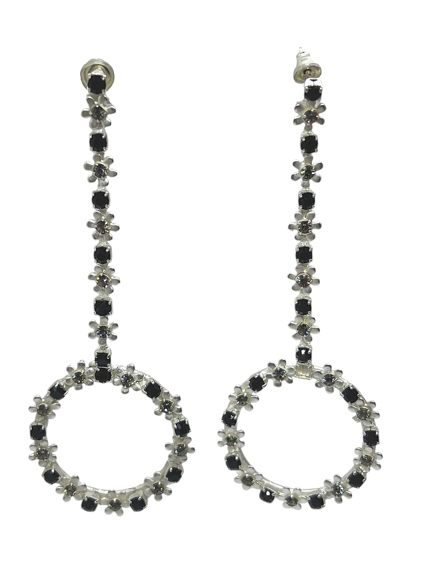 Pendiente largo colgante Sw cristal plata negro flores