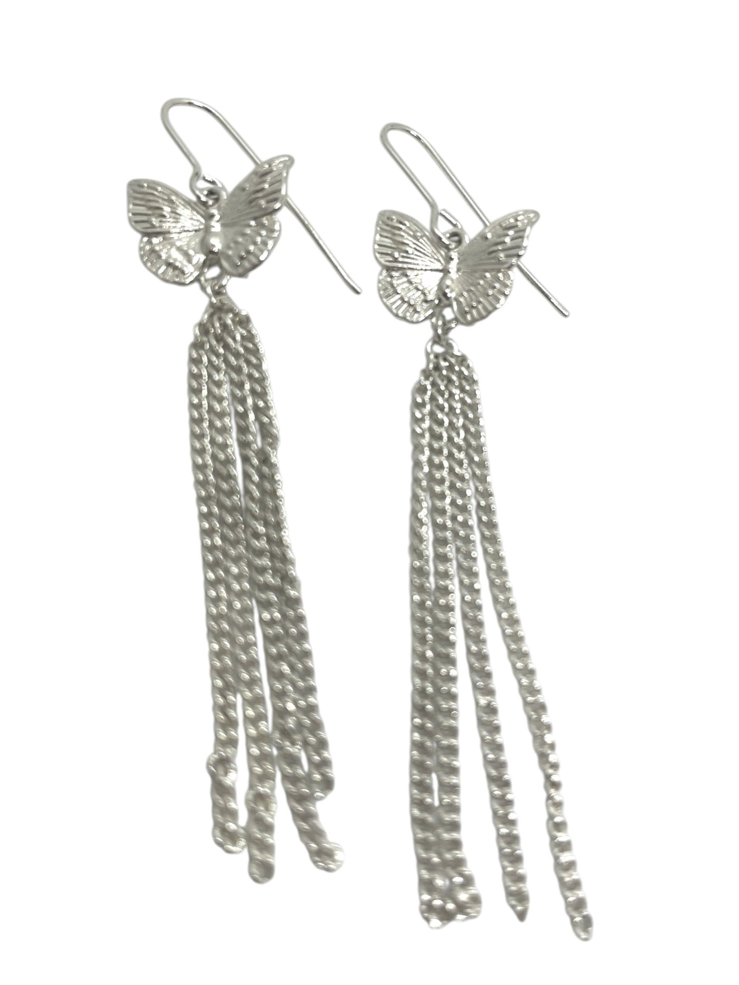 Pendiente mariposa gancho y cadenas en plata 10µ o dorado largo 8cm