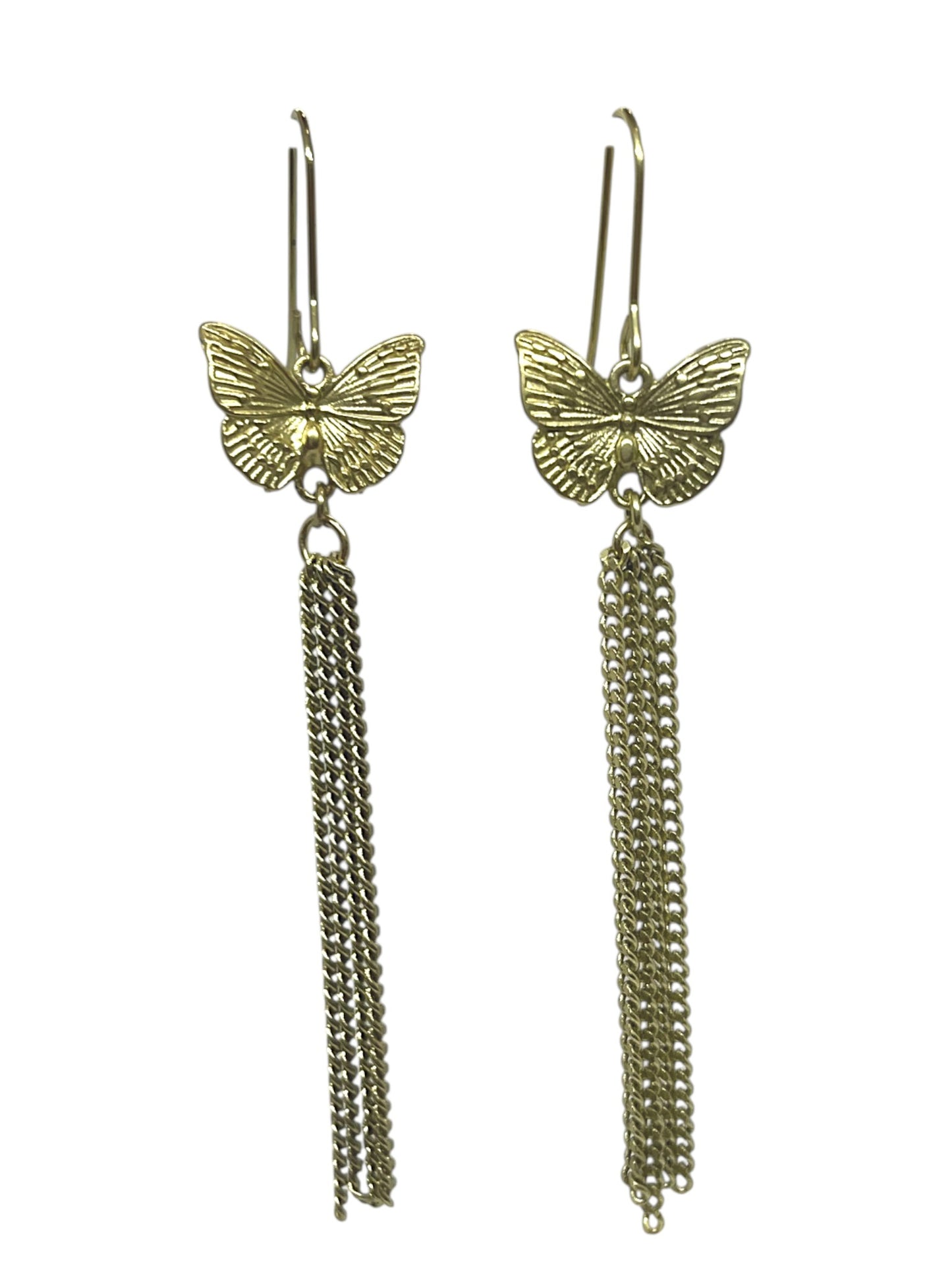 Pendiente mariposa gancho y cadenas en plata 10µ o dorado largo 8cm