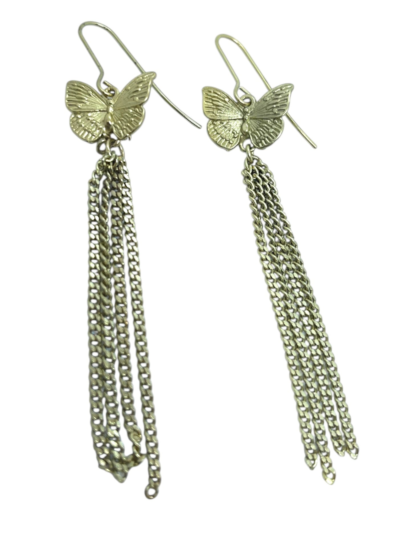 Pendiente mariposa gancho y cadenas en plata 10µ o dorado largo 8cm