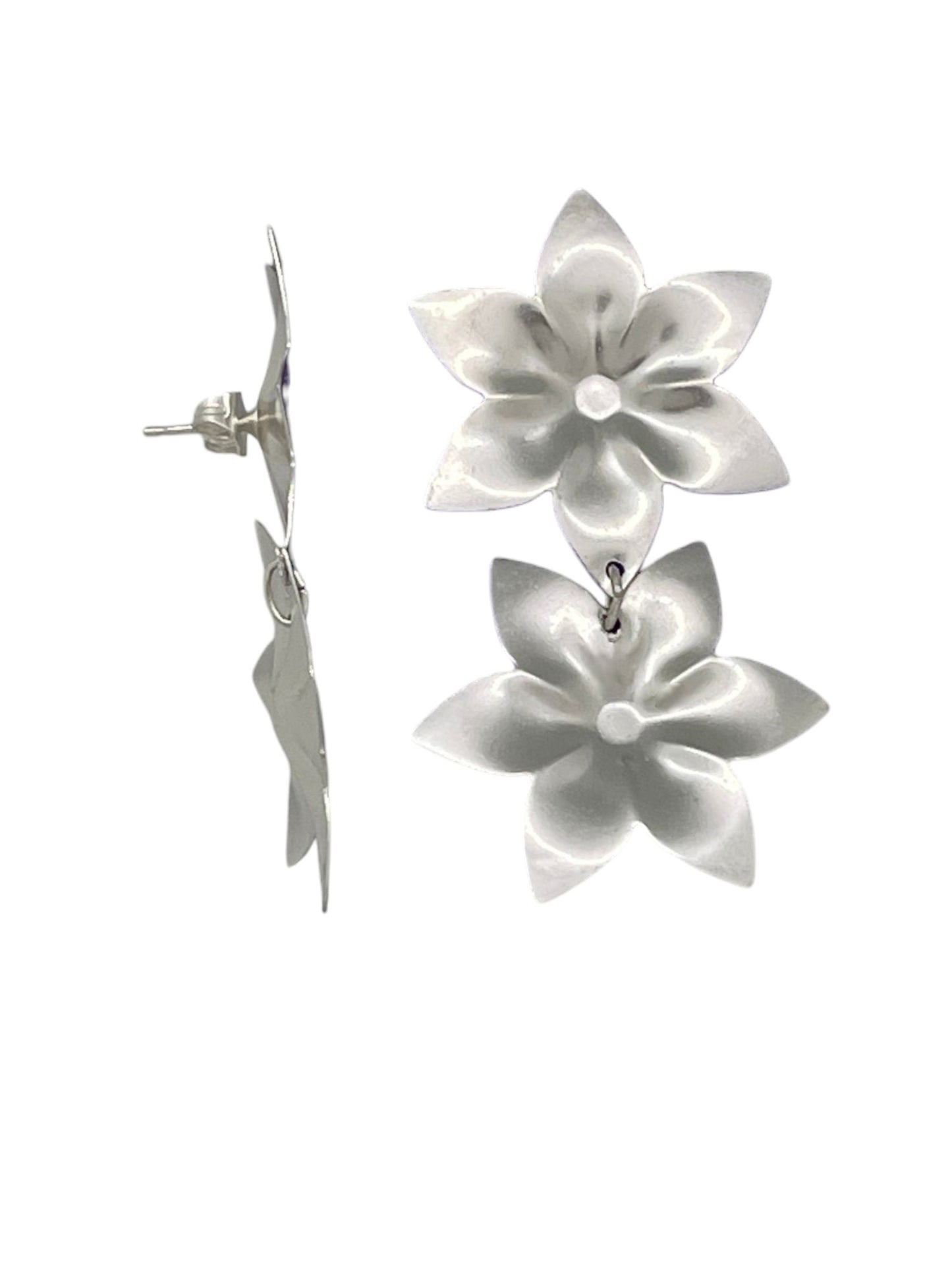 Pendiente doble flor colgante laton plata10µ o dorado