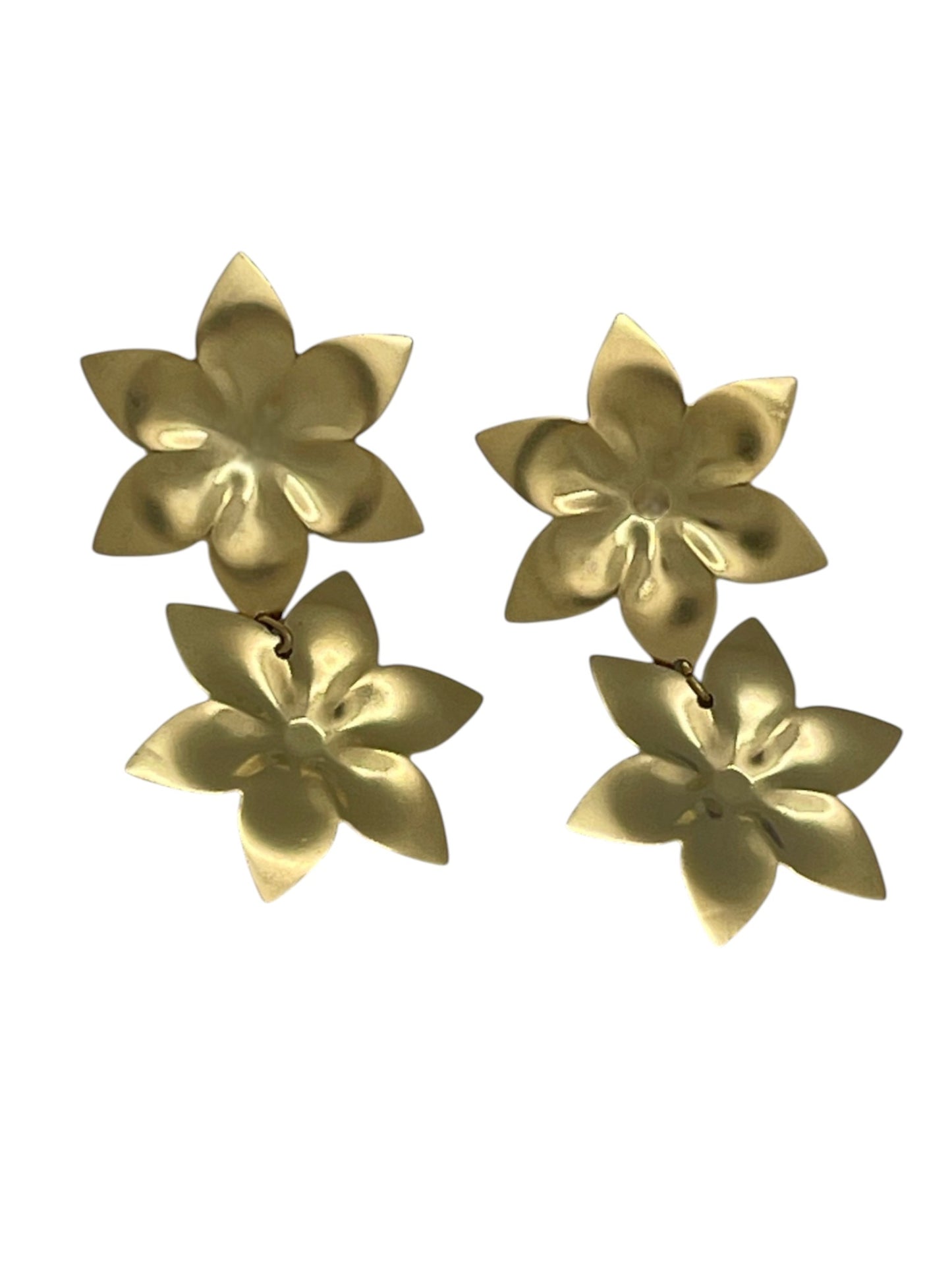 Pendiente doble flor colgante laton plata10µ o dorado