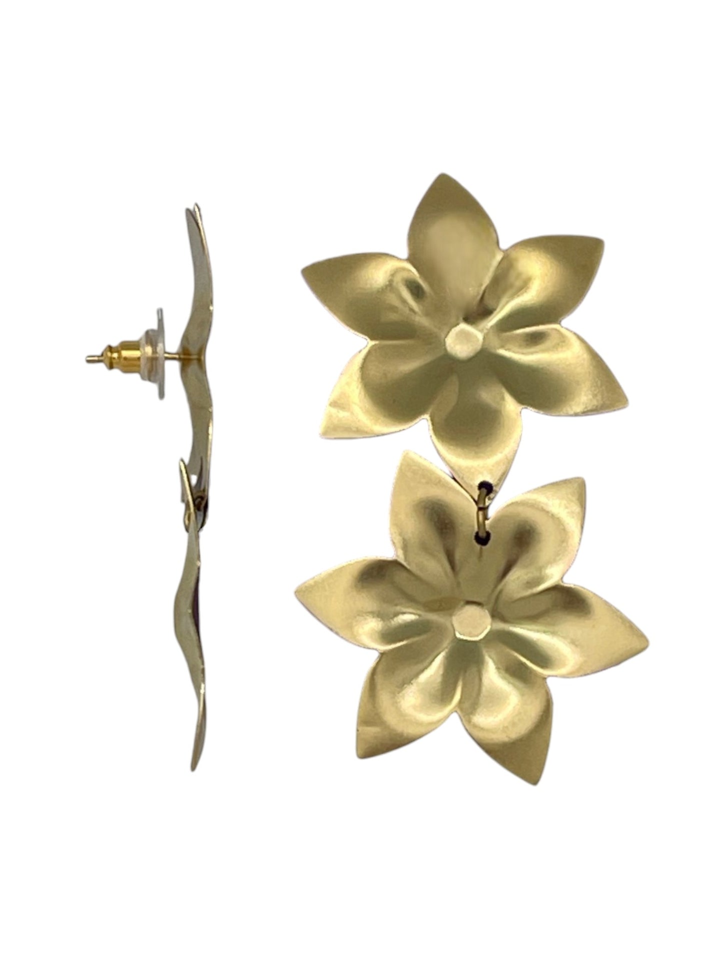 Pendiente doble flor colgante laton plata10µ o dorado