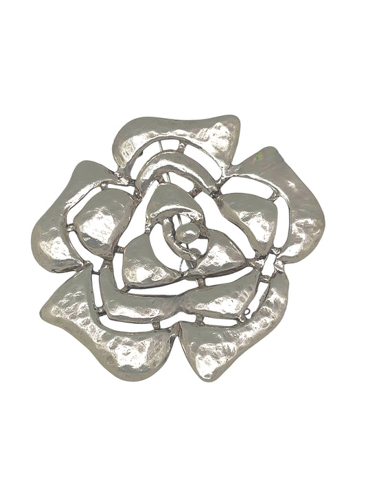Broche Camelia en plata 10µ grande 3D
