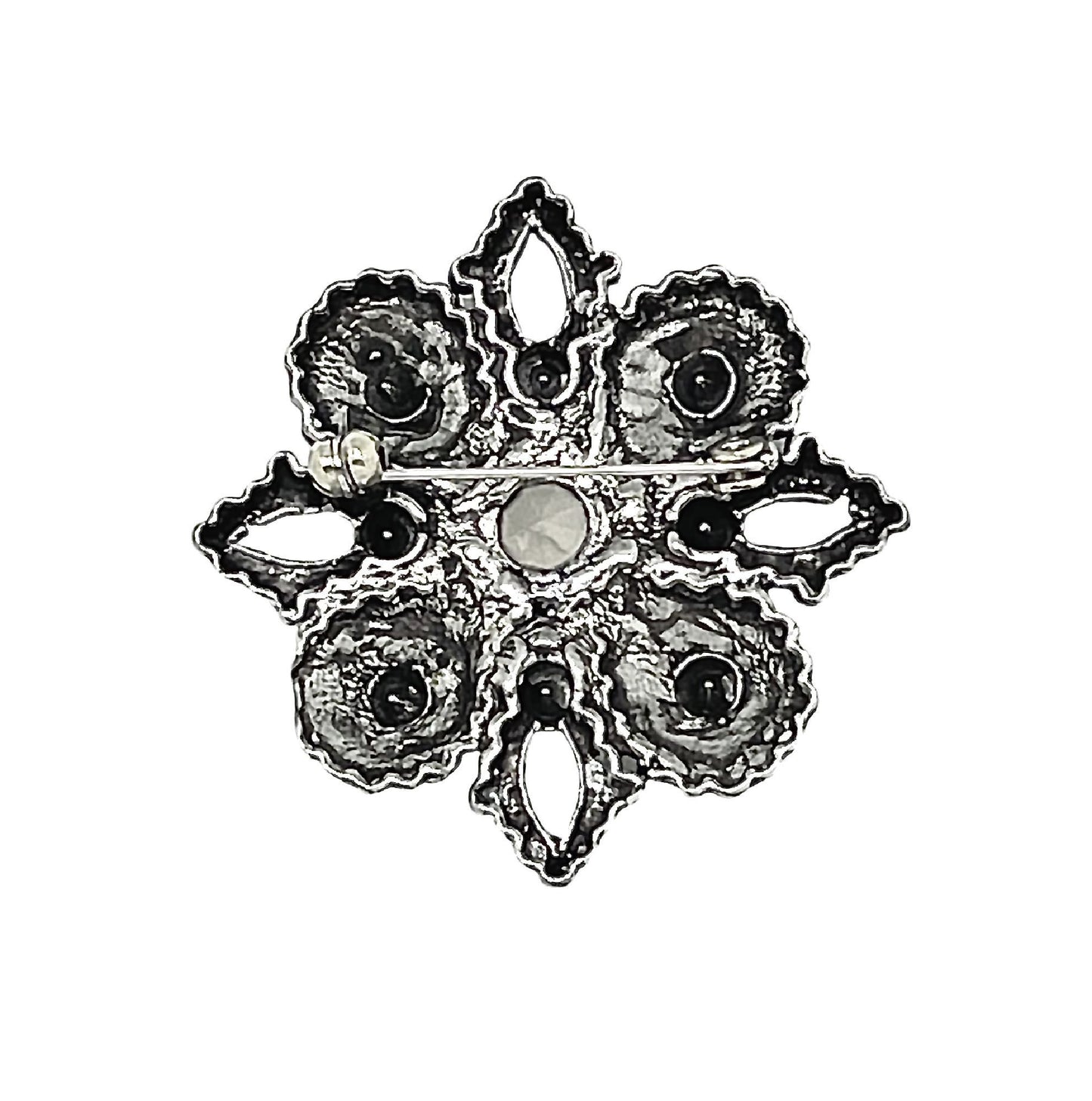 Broche "escuadra" en plata envejecida y cristal SW