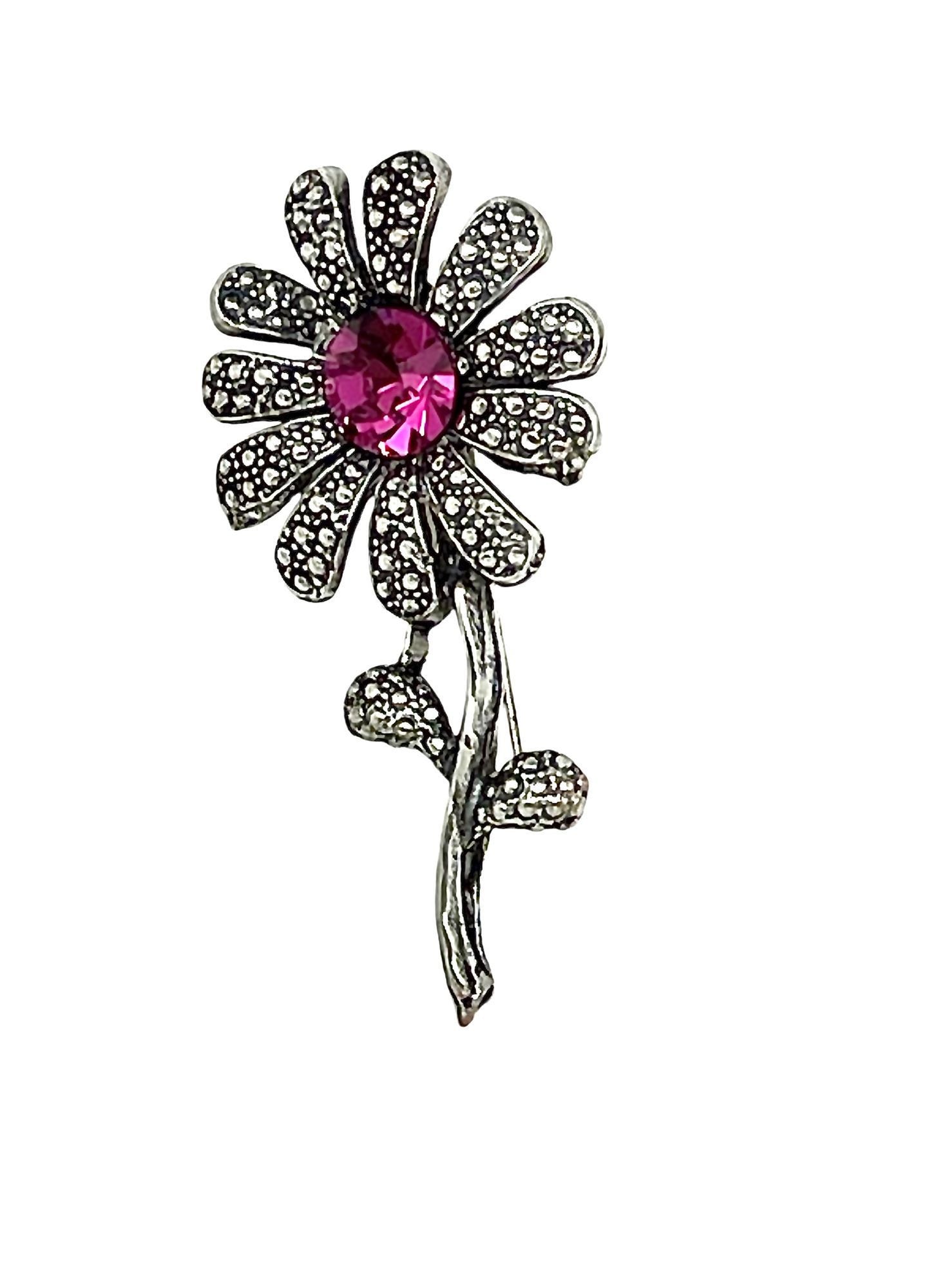 Broche Margarita en cristal SW  fuschia y plata