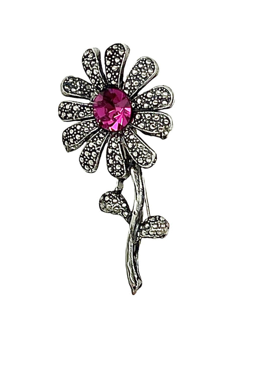 Broche Margarita en cristal SW  fuschia y plata