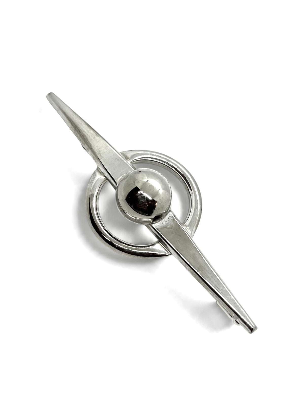 Broche alfier latón tipo aguja chapado plata de ley. Largo