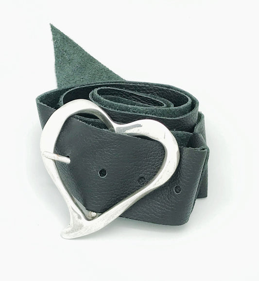 Cinturón Hebilla ancha MyHeart piel negra y plata 10µ