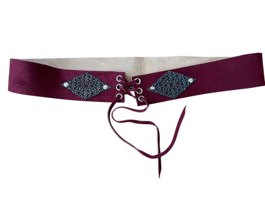 Cinturón piel corset burdeos