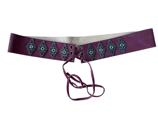 Cinturón piel tipo corset burdeos