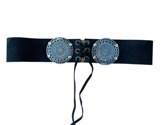 Cinturón piel tipo corset ancho negro