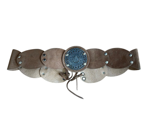 Cinturón piel ancho en piezas ajustable tipo corset camel