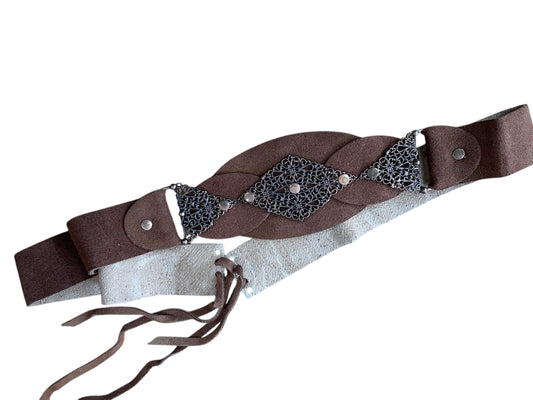 Cinturón piel ancho en piezas solapadas ajustable tipo corset marrón