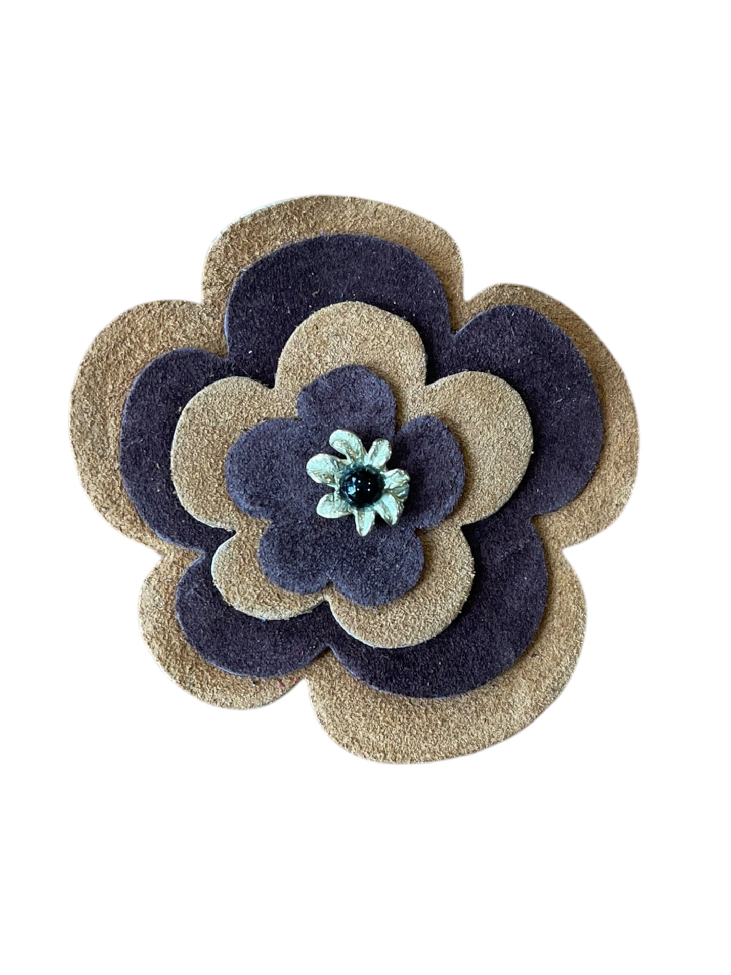 Collar flor piel en capas colores y cadena plata 10µ