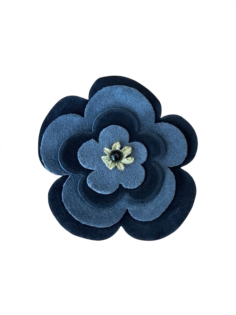 Collar flor piel en capas colores y cadena plata 10µ