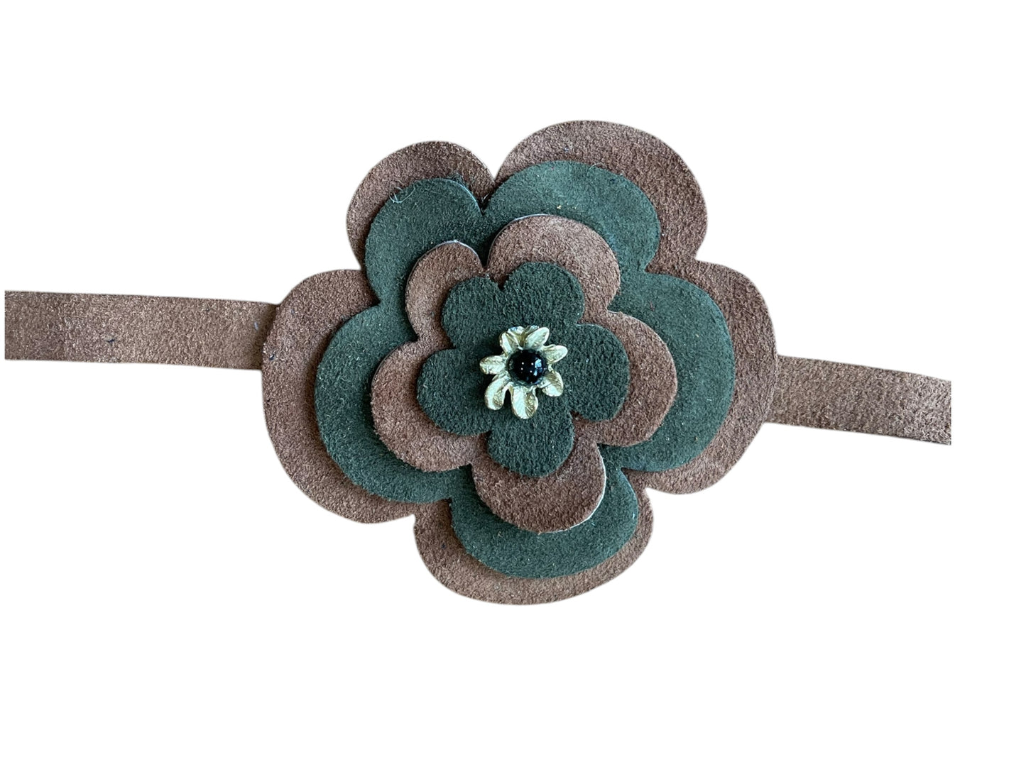 Collar flor piel en capas colores y cadena plata 10µ