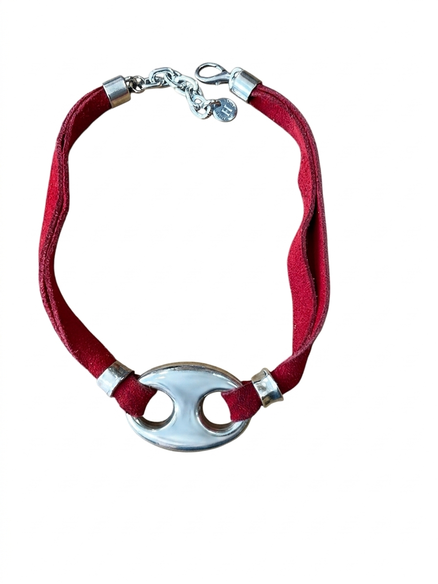 Collar piel y calabrote en plata 10µ