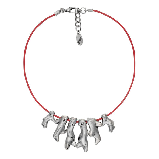 Red leather choker corals silver plated