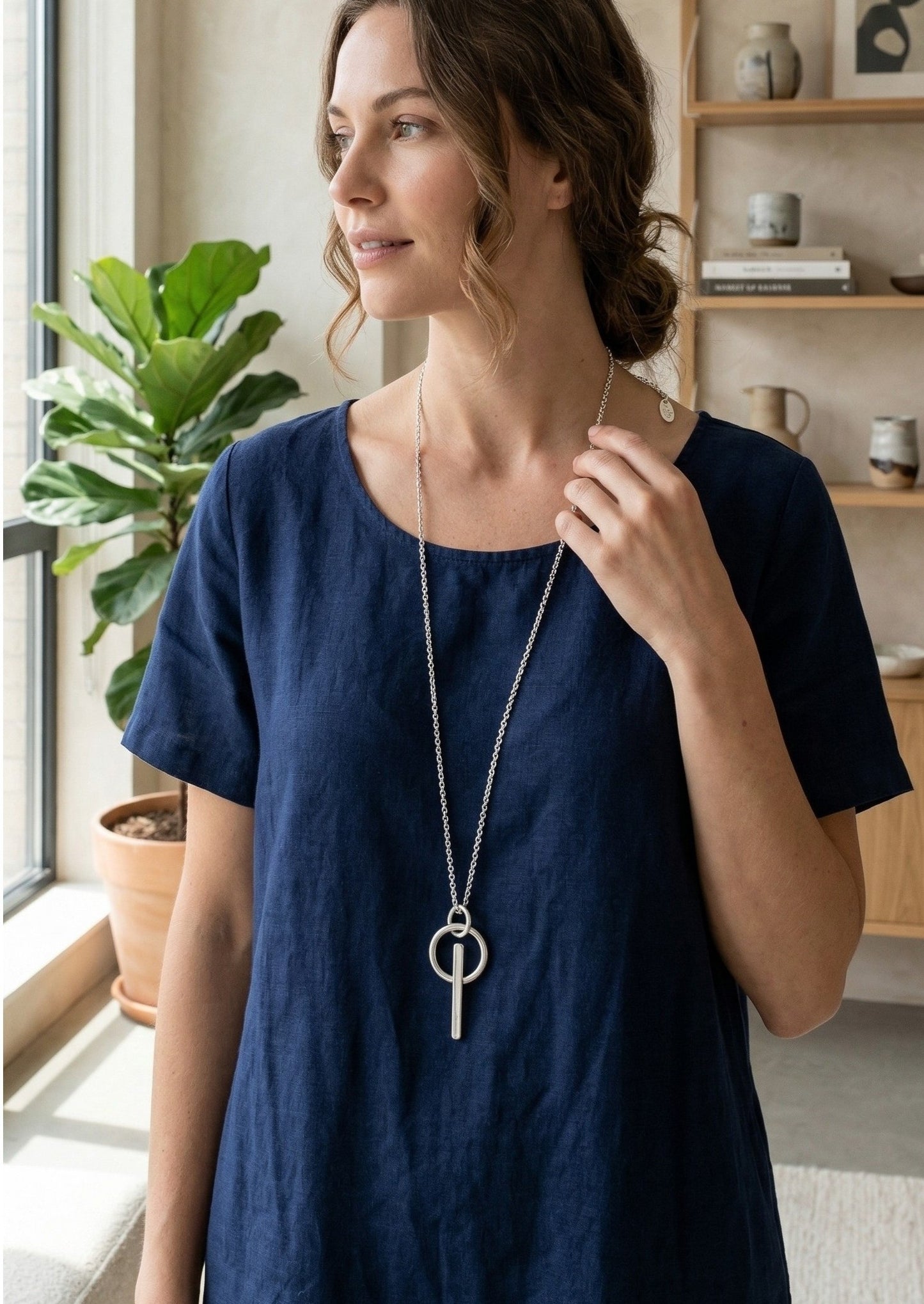 Collar largo en plata colgante "Pit"