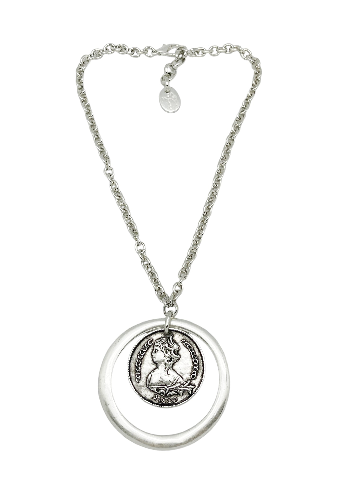 Collar Gd Coin con aro en plata chapado