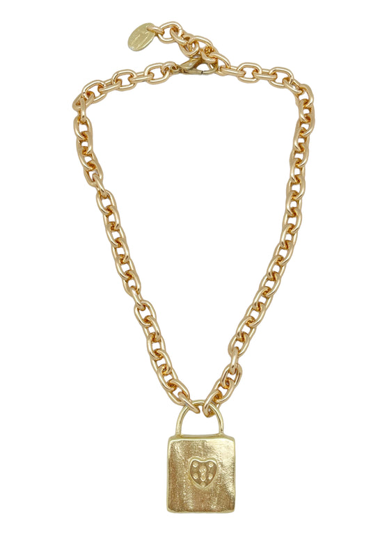 Collar candado GD en cadena ligera dorado