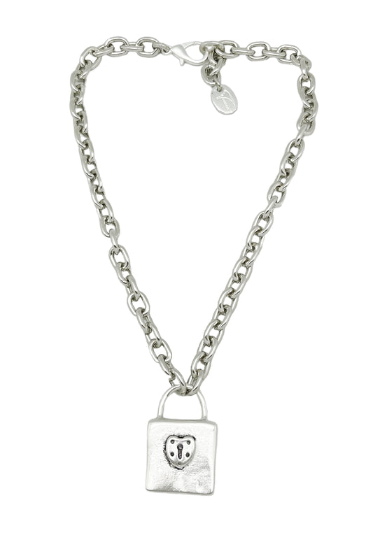 Collar candado GD en cadena ligera plata