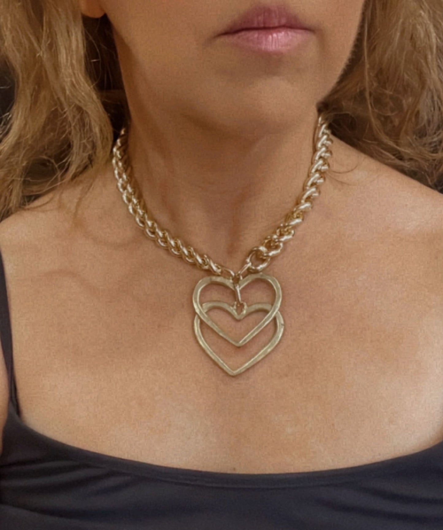 Collar doble Heart en dorado