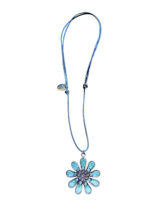 Collar largo margarita color con cristal de Sw Azul