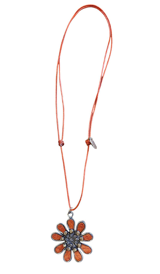 Collar largo margarita color con cristal de Sw Naranja