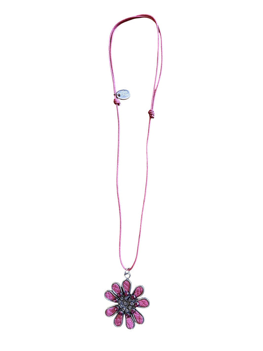 Collar largo margarita color con cristal de Sw Rosa