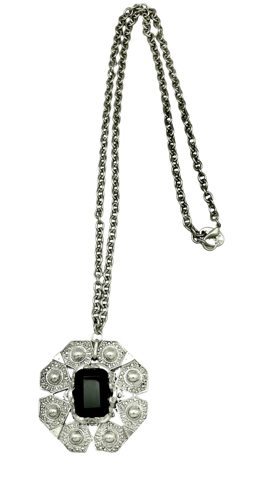 Collr largo Bizancio plata envejecida 10µ y cristal negro