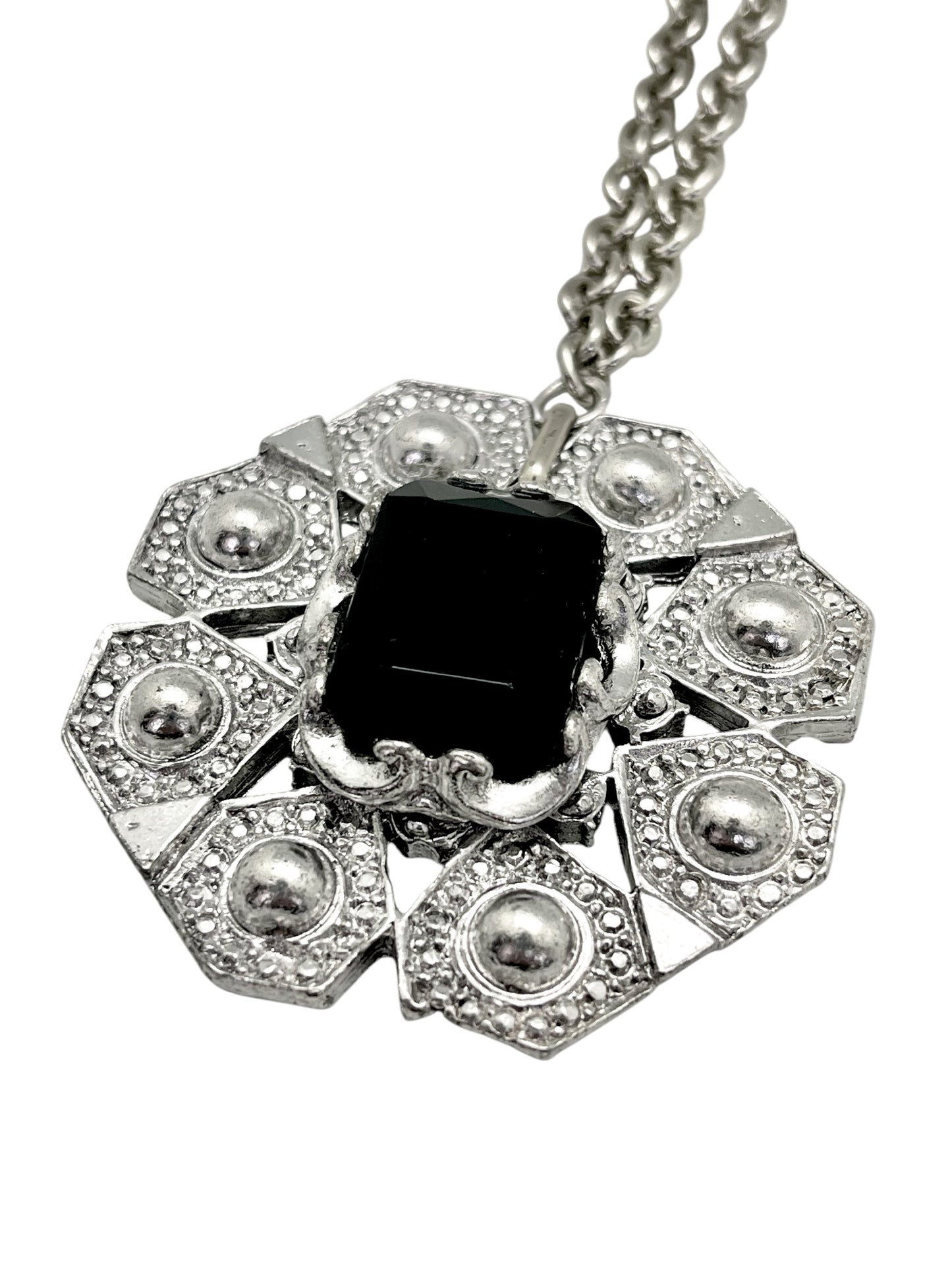 Collr largo Bizancio plata envejecida 10µ y cristal negro