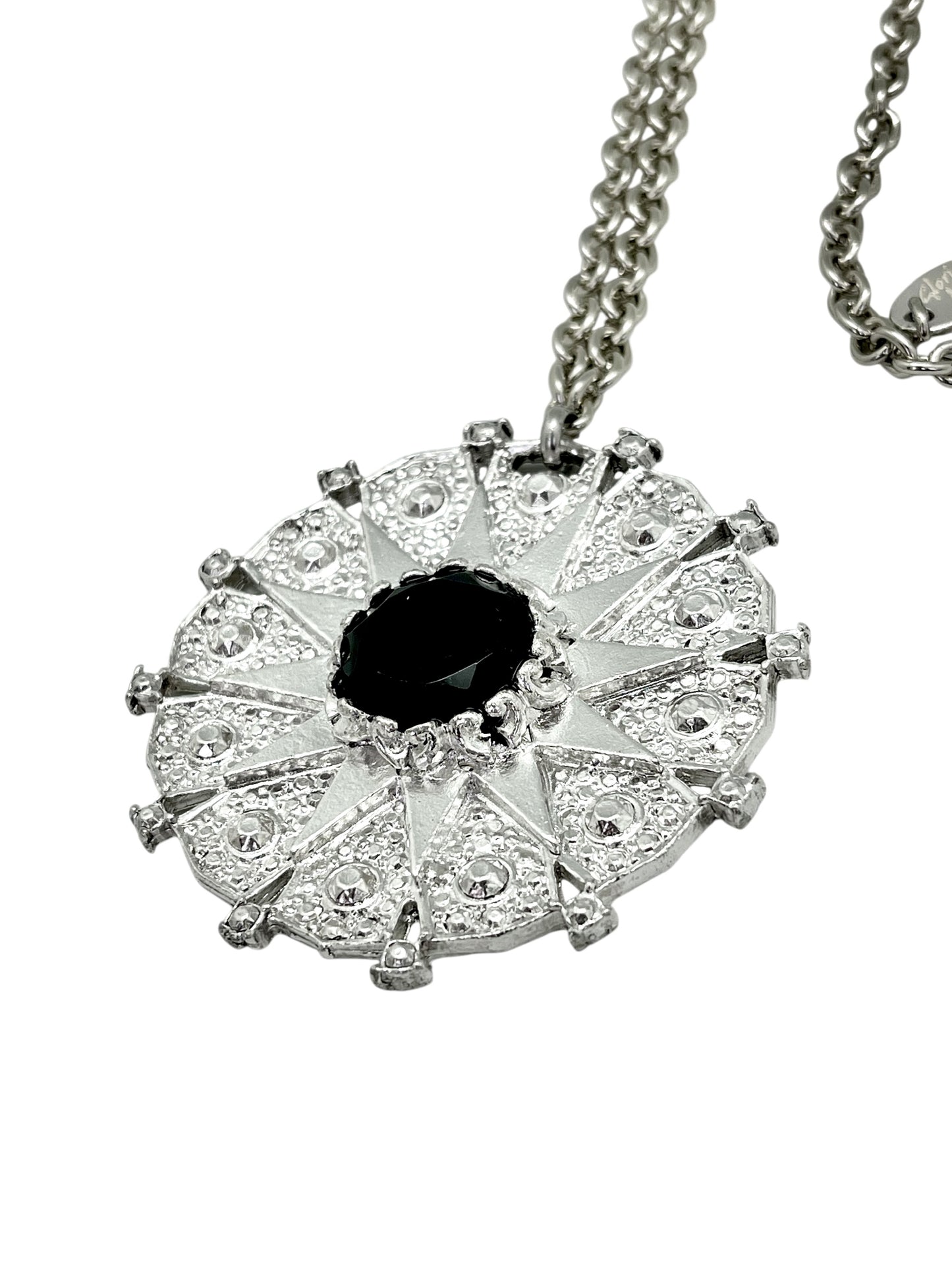 Collar largo Azca en plata chapado 10µ y cristal negro.