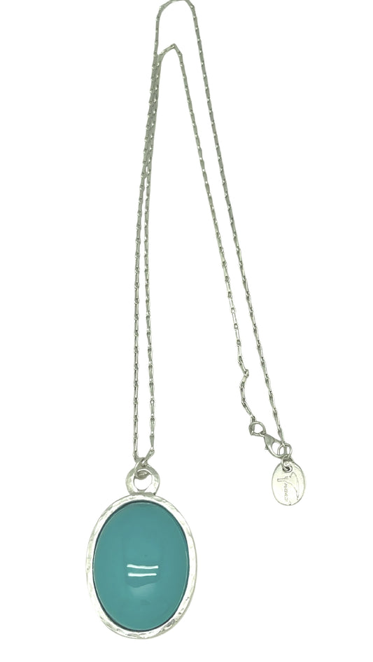 Collar largo Blue Lagoon plata 10µ y cristal oval .