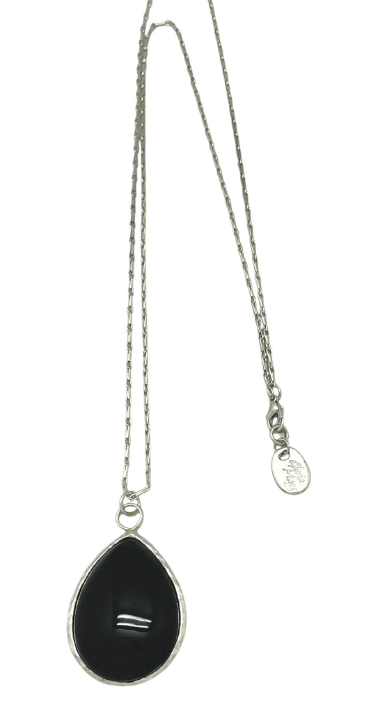 Collar largo Tears for Me en plata 10µ y cristal negro