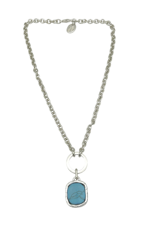 Collar turquesa colgante en plata chapado  10µ