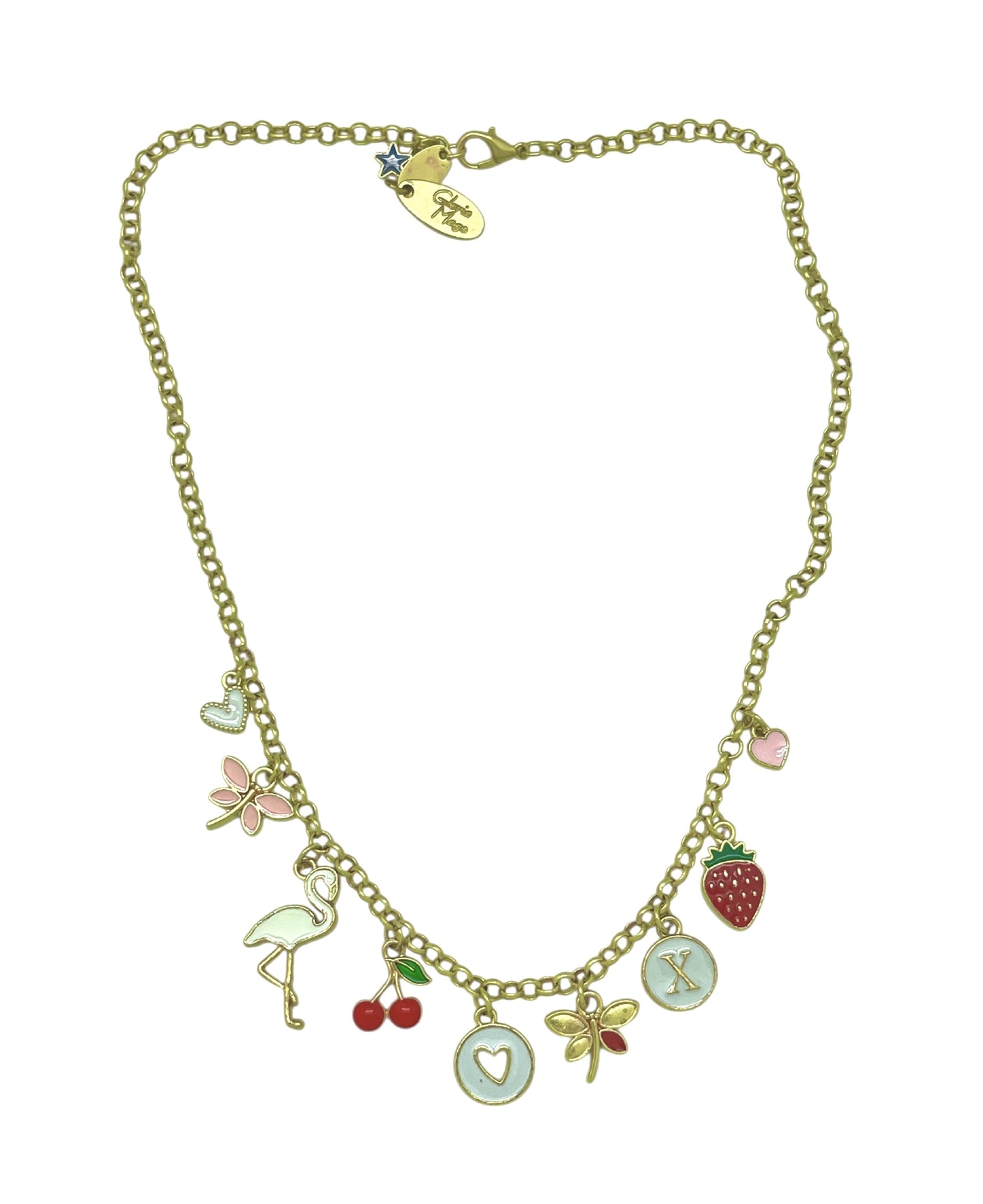 Collar multicharms colores tendencia en latón dorado